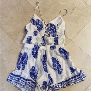 Two piece blue and white set